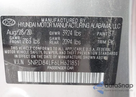 2020 Hyundai Elantra Sel из США, поврежденный, VIN 5NPD84LF6LH621851